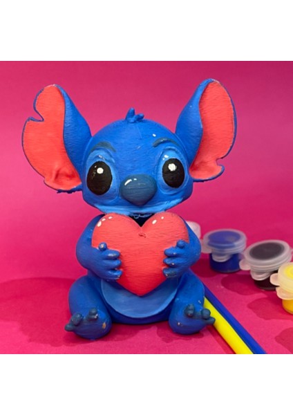 Stitch Figür Boyama Seti | 15 cm | 3D Yazıcı Üretimi 6 Renk Akrilik Boya 2 Fırça fırsatları