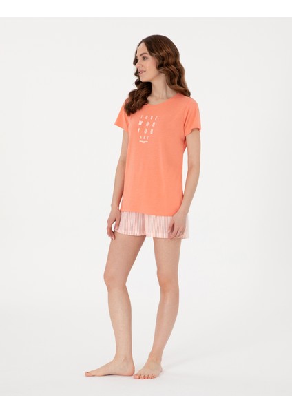 Kadın Somon Kısakollu Şort Pijama Takımı 50319060-VR204