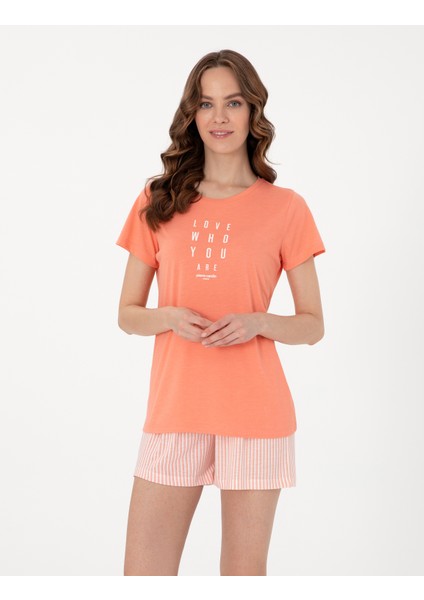 Kadın Somon Kısakollu Şort Pijama Takımı 50319060-VR204 modelleri