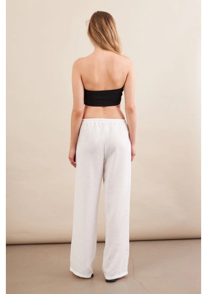 Kadın Beyaz Beli Bağcıklı Pantolon ZH105 fırsatları
