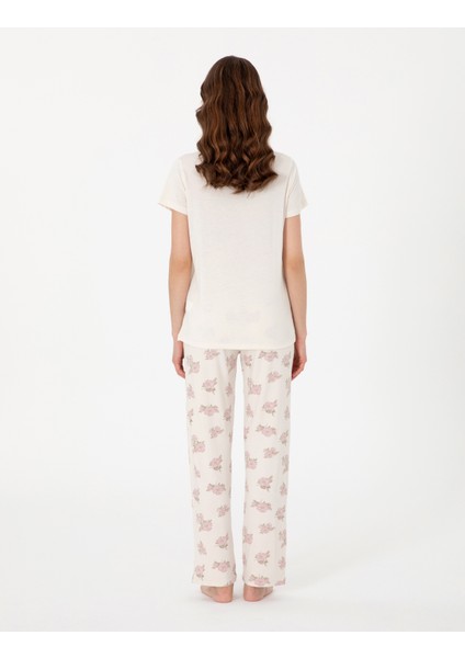 Kadın Krem Kısakollu Lohusa Pijama Takımı 50319052-VR071 indirimleri