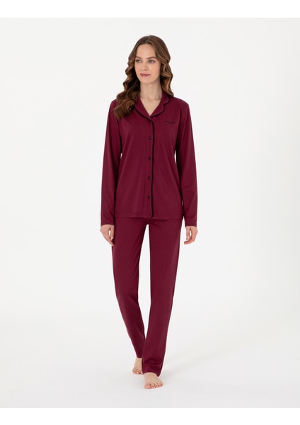 Kadın Bordo Gömlek Pijama Takımı 50319062-VR014