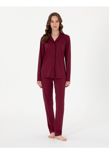 Kadın Bordo Gömlek Pijama Takımı 50319062-VR014 fırsatları