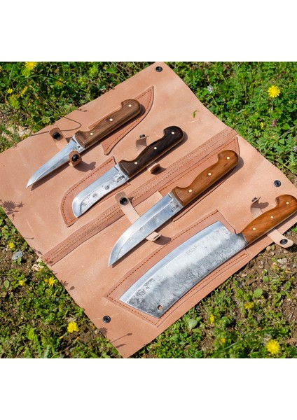 Kurban Bıçağı Seti 4'lü - El Yapımı Dövme Makas Çeliği - Gerçek Deri Çantalı fiyatları