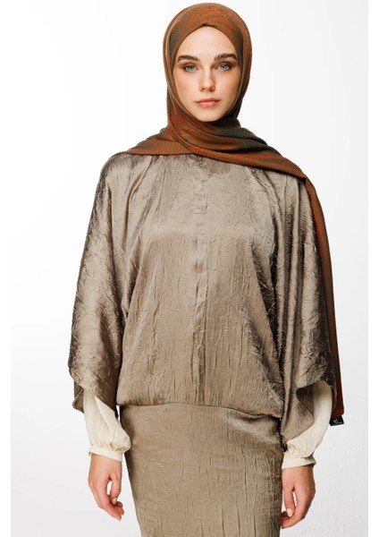 Mayra Desen Çift Taraflı Şal Tarçın-Zümrüt