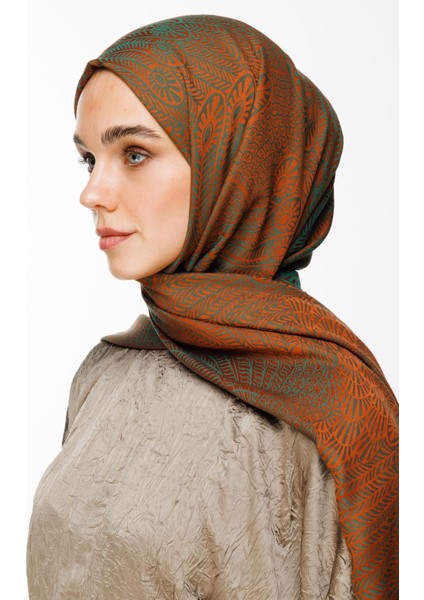 Mayra Desen Çift Taraflı Şal Tarçın-Zümrüt modelleri