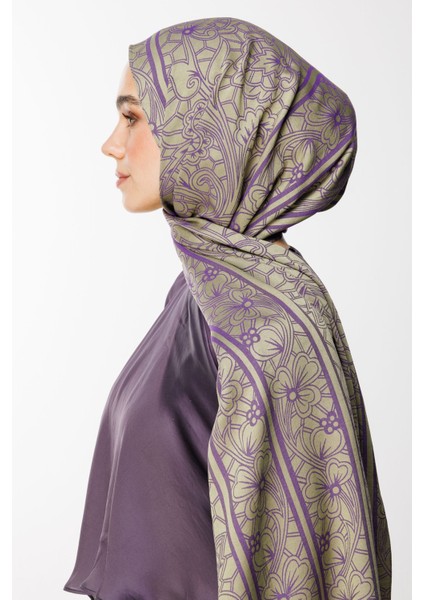 Lavin Desen Çift Taraflı Şal Zeytin-Mor