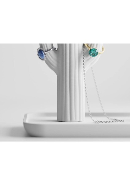 Şık Kaktüs Temalı Takı ve Yüzük Standı, 20X13 Cm, Beyaz Renk fiyatları