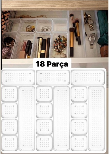 Turuncu 18 Parça Çekmece Takı ve Kozmetik Düzenleyici Set