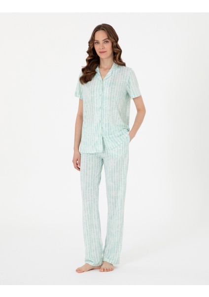 Kadın Mint Kısakollu Gömlek Pijama Takımı 50319047-VR090