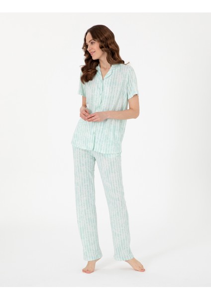 Kadın Mint Kısakollu Gömlek Pijama Takımı 50319047-VR090 fırsatları