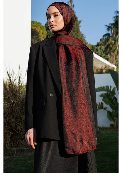 Vera Desen Shine Line Şal Siyah-Bordo