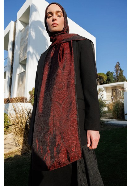 Vera Desen Shine Line Şal Siyah-Bordo fiyatları