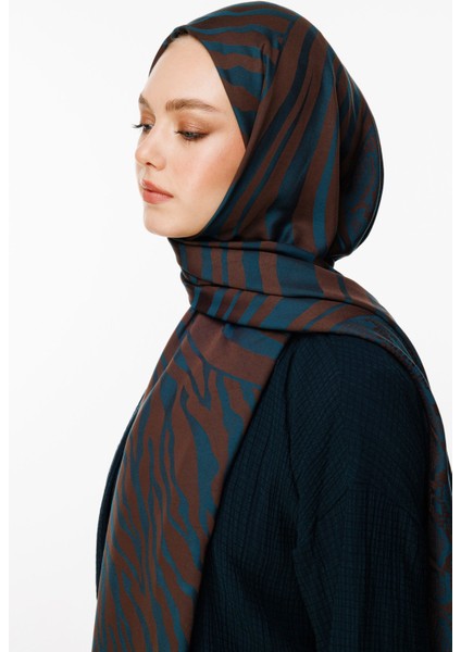 Riad Desen Çift Taraflı Şal Acı Kahve-Petrol Mavisi modelleri