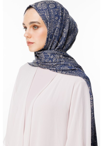 Henna Desen Çift Taraflı Şal Lacivert-Bej