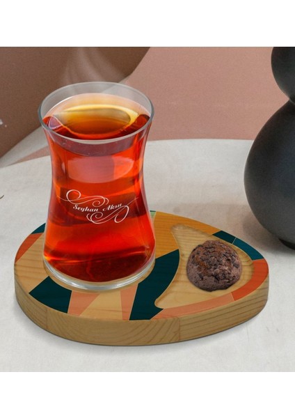 Renkli Ahşap Tabaklı 8kişilik Modern Çay Sunum Seti fiyatları