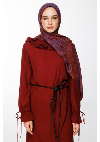 Mayra Desen Çift Taraflı Şal Lacivert-Soğan Kabuğu