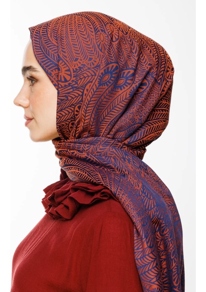 Mayra Desen Çift Taraflı Şal Lacivert-Soğan Kabuğu modelleri