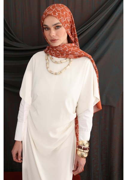 Marrakech Desen Çift Taraflı Şal Tarçın-Bej