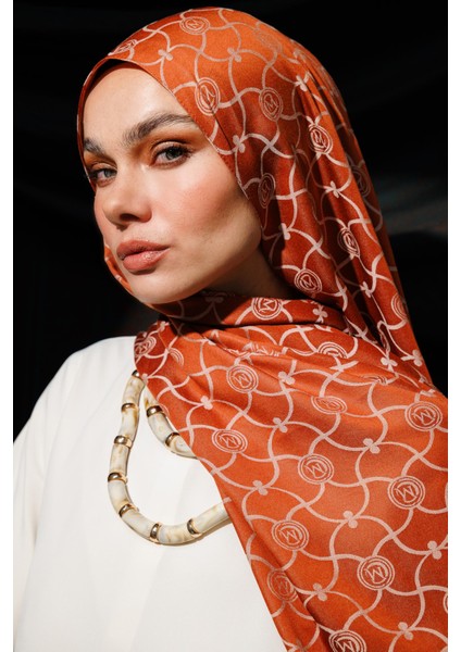 Marrakech Desen Çift Taraflı Şal Tarçın-Bej modelleri