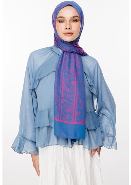 Lavin Desen Çift Taraflı Şal Petrol Mavisi-Fuşya