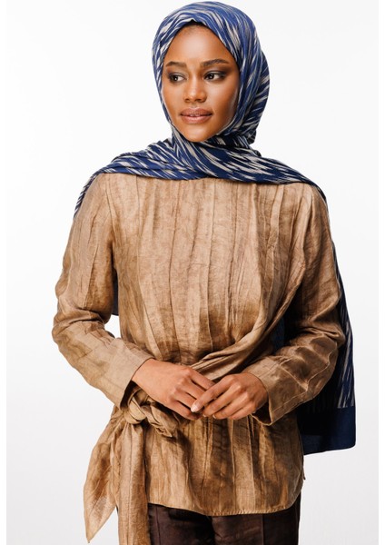 Selis Desen Çift Taraflı Şal Lacivert-Bej