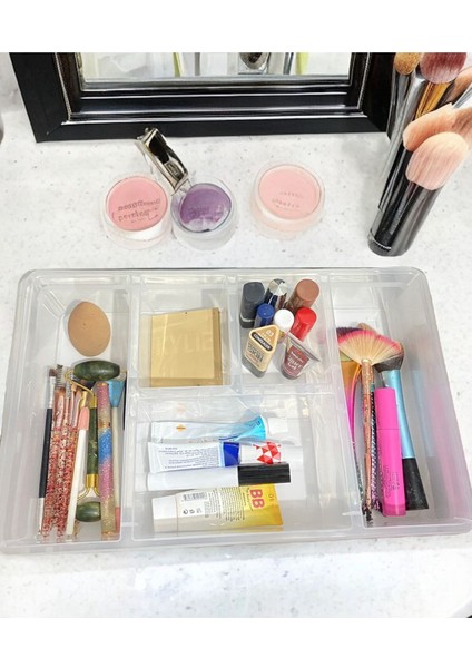 Beyaz 2'li 5 Bölmeli Çekmece İçi Düzenleyici, Kapaklı, Makyaj ve Takı Organizer modelleri