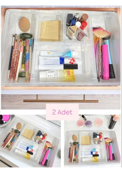 Beyaz 2'li 5 Bölmeli Çekmece İçi Düzenleyici, Kapaklı, Makyaj ve Takı Organizer indirimleri