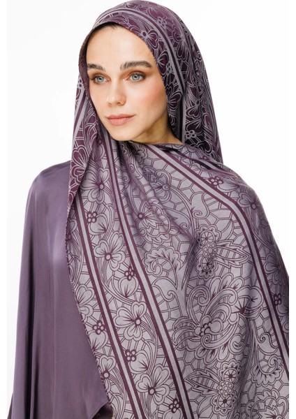 Lavin Desen Çift Taraflı Şal Mor-Gri