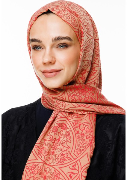 Morocco Desen Çift Taraflı Şal Vizon-Kırmızı fiyatları