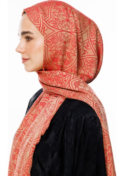 Morocco Desen Çift Taraflı Şal Vizon-Kırmızı modelleri