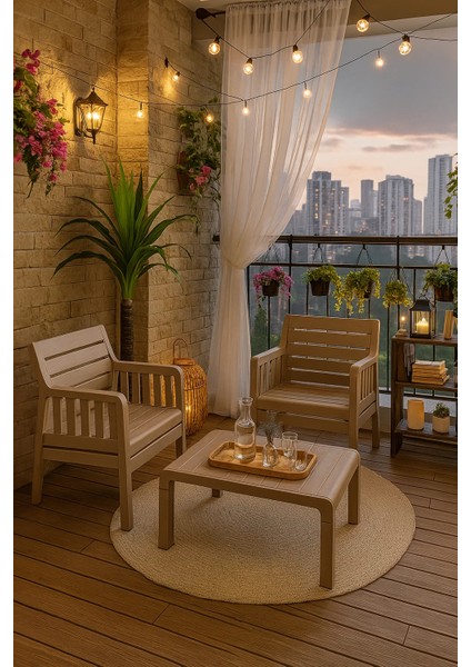 Lara 1+1+S Mindersiz Cappucino Bahçe Balkon Takımı