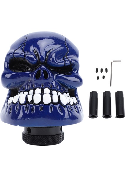 Kafatası Vites Topuzu Reçine Rahat Kavrama Samurai Kafatası Shifter Kolu Topuzu 3 Adaptörleri ile Çoğu Manuel Şanzıman Araba Koyu Mavi (Yurt Dışından)