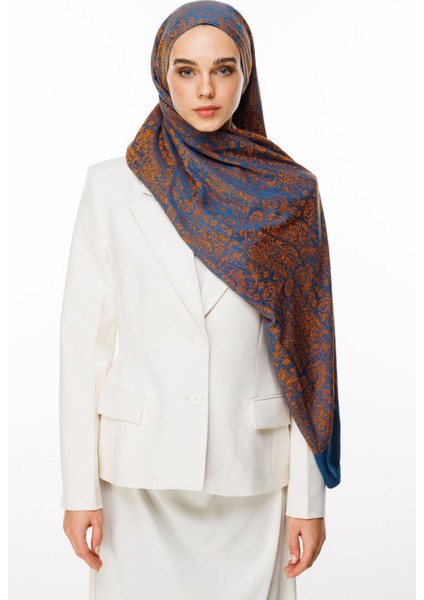 Henna Desen Çift Taraflı Şal Petrol Mavisi-Turuncu fiyatları
