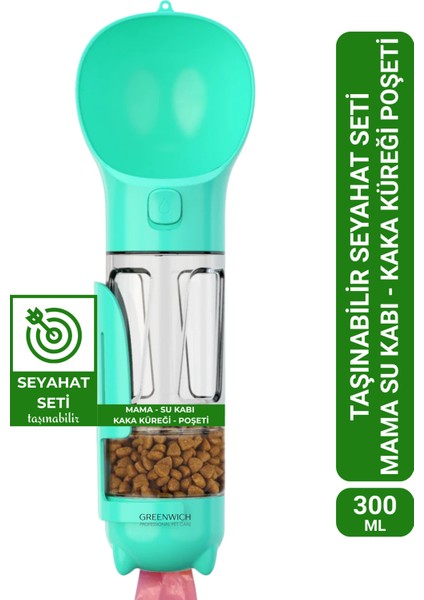 Taşınabilir Seyahat Seti 300 ml | Mama Ve Su Kabı | Kaka Küreği Ve Poşeti | Kedi Köpek