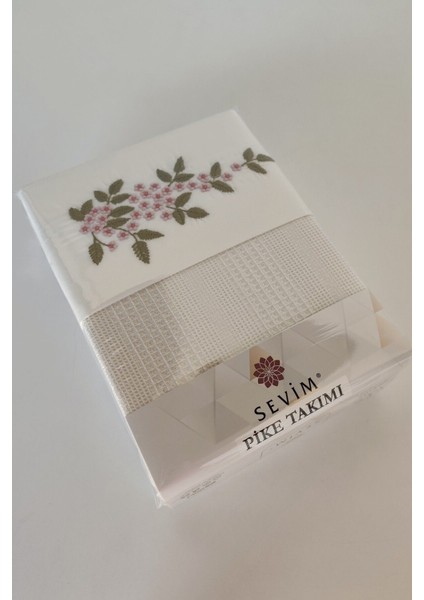 Tek Kişilik 3 Parça Nakışlı Waffle Dokuma Pike Takımı Legacy-Krem fiyatları