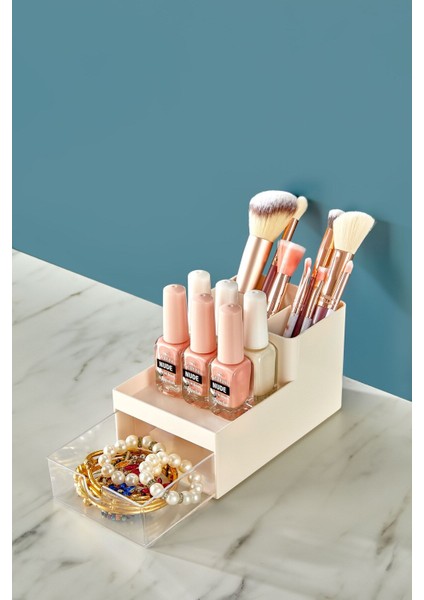 Beyaz 3 Katlı Çekmeceli Ofis ve Kozmetik Düzenleyici Organizer