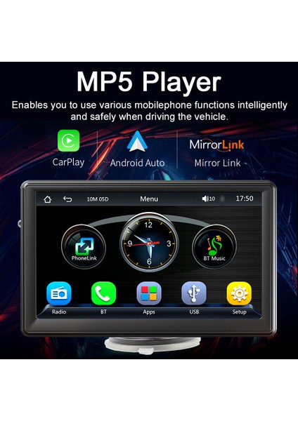 7in Çoklu Dil Araba Bt Mp5 Çalar Otomatik Araba Için Çok Işlevli Ses ve Video Oynatıcı Otomatik Çoklu Medya Oynatıcı Vantuz Tipi Radyo Alıcısı (Yurt Dışından)
