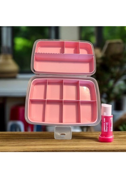 Çok Amaçlı 2 Katlı Saklama Kutusu, 12 Bölmeli, 2 Litre, Pembe Renk fırsatları