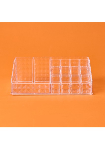 Şeffaf Klasik Organizer, 23X13X9 Cm, Parlak Turuncu Renkli Düzenleyici.