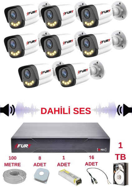 8 Li Sesli Gece Renkli Görüş Güvenlik Kamerası Su Geçirmez Güvenlik Kamerası Seti 5590S 1tb