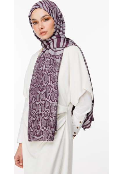 Riad Desen Çift Taraflı Şal Mor-Gri