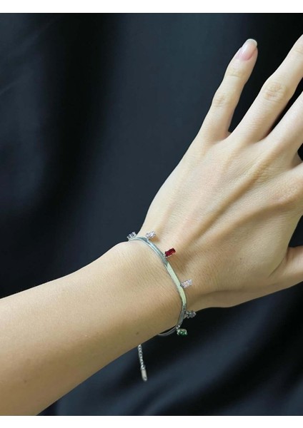 Elvimas Paslanmaz Çelik Mini Taşlı Silver Bileklik
