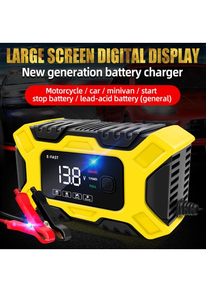 E-Hızlı Araç Akü Şarj Cihazları 12V / 6A Tam Otomatik Akü Şarj Cihazları Bakım 3 Aşamalı Taşınabilir Damlama Şarj Cihazları Pil Desulfator Araba Motosiklet Aküleri (Yurt Dışından)
