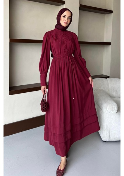 Almila Brid Düğme Detaylı-Balon Kollu Modal Kumaş Elbise fiyatları