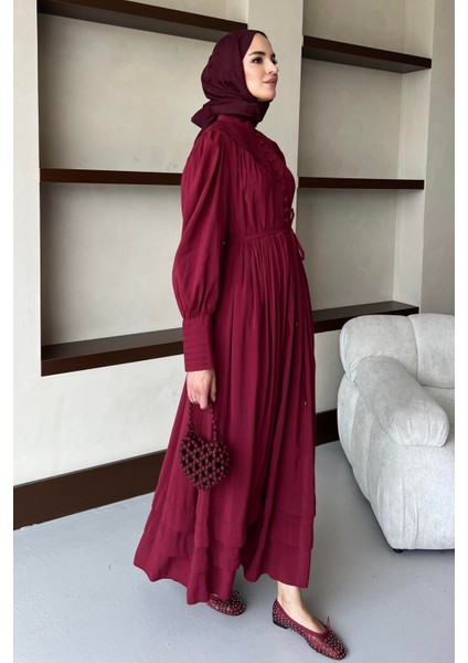 Almila Brid Düğme Detaylı-Balon Kollu Modal Kumaş Elbise modelleri