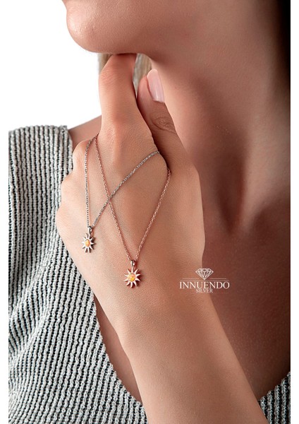 925 Ayar Gümüş Rose Gold Güneş Motifli Sarı Opal Taşlı Mini Kolye fırsatları