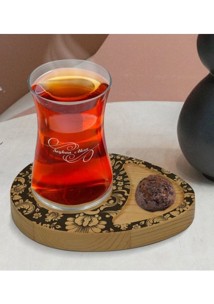 Renkli Ahşap ve Mermer Tasarımlı 6 Kişilik Çay Bardağı Sunum Seti fiyatları
