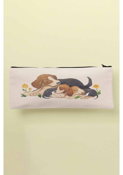 Sevimli Köpekler Baskılı Bez Çanta Kalemlik Cüzdan, Şık ve Renkli Tasarım