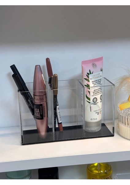 3 Bölmeli Siyah Pleksi Organizer, Makyaj, Pamuk, Kalemlik, Düzenleyici fiyatları